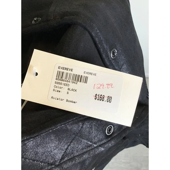 Evereve Women's Black Faux Leather Snap Front Aviator Bomber Jacket Size S NWT - Picture 5 of 8